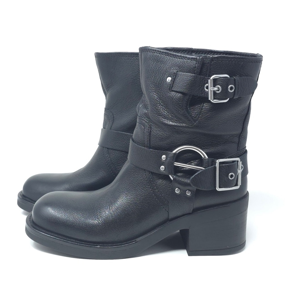 Kenneth Cole Stride Black Leather Motorcycle Boots Winter - Picture 4 of 12